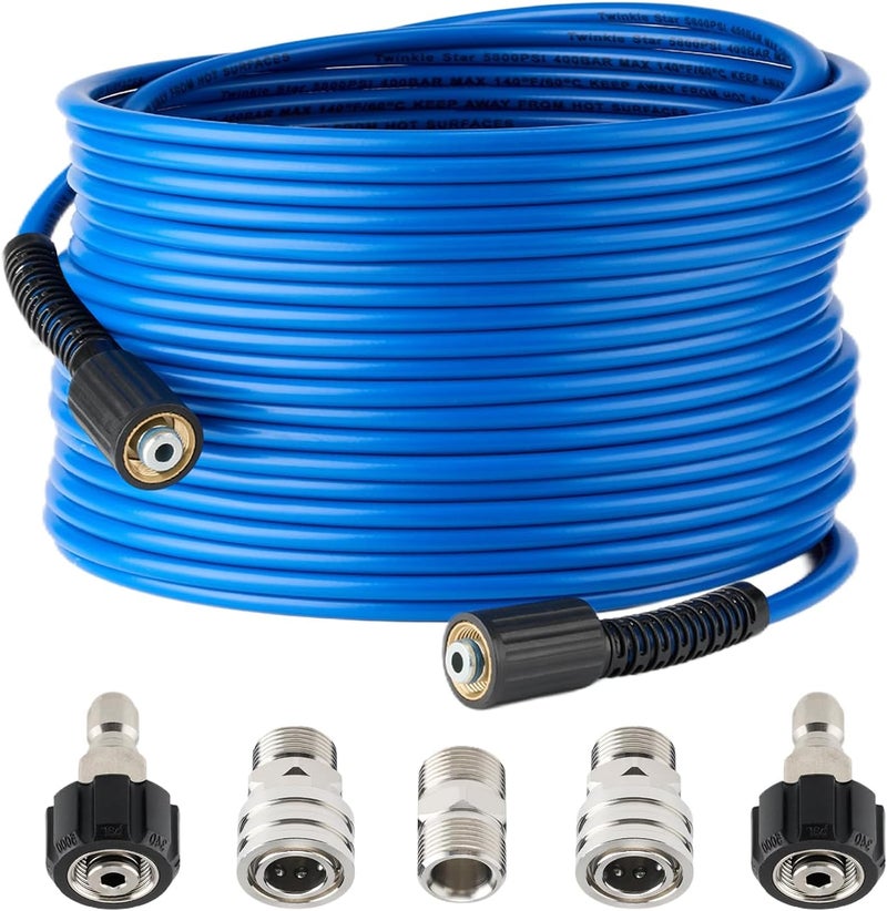 Twinkle Star Super Flexible Pressure Washer Hose 100ft, 5800 PSI Kink Resistant Power Washer Hose 1/4 in., Replacement Power Wash Hose with Stainless Steel M22 and 3/8" Quick Connection Kit - Image 1
